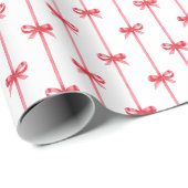 Kerst Watercolor Rode Bogen & Verticale Lint Cadeaupapier (Rol Hoek)