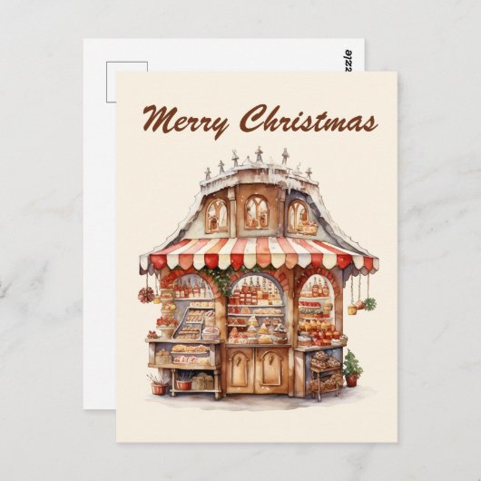 Kerst waterverf bakkerij tekst toevoegen briefkaart (Voorkant / Achterkant)