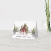 Kerst Waterverf besneeuwd dennenbos huis gevouwen Kaart (Voorkant)