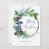 Kerst waterverf besneeuwde dennen krans feestdagenkaart (Voorkant)