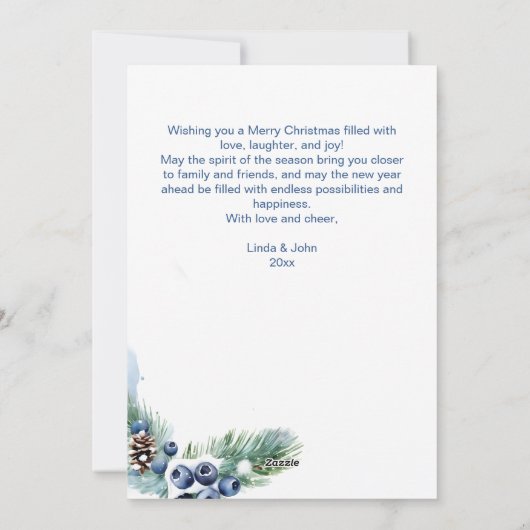 Kerst waterverf besneeuwde dennen krans feestdagenkaart (Achterkant)