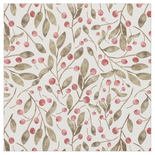 Kerst Waterverf bessen en botanicals Stof (Close Up)