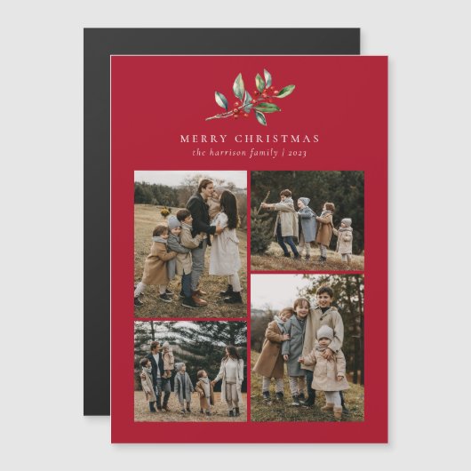 Kerst Waterverf Bloemen 4 Foto Magnetische Kaart (Voorkant / Achterkant)