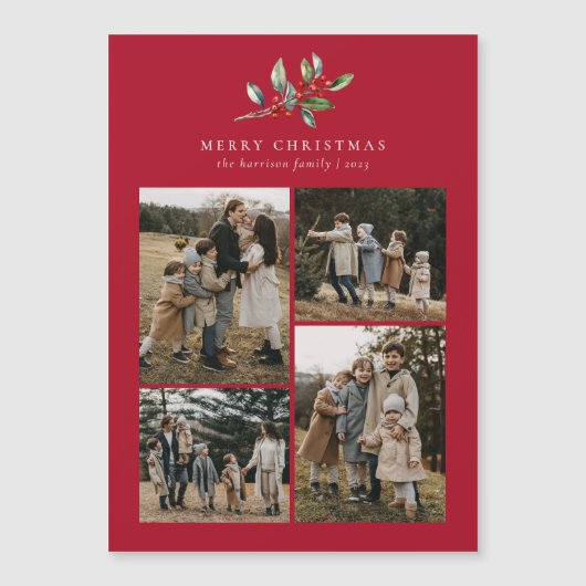 Kerst Waterverf Bloemen 4 Foto Magnetische Kaart (Voorkant)