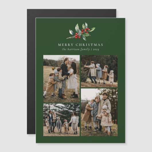 Kerst Waterverf Bloemen 4 Foto Magnetische Kaart (Voorkant / Achterkant)