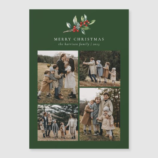 Kerst Waterverf Bloemen 4 Foto Magnetische Kaart (Voorkant)