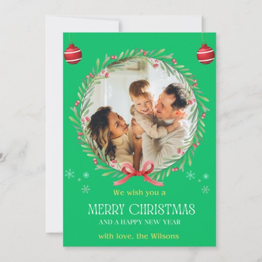 Kerst Waterverf Bloemen Foto Collage Vakantie Kaart (Voorkant)