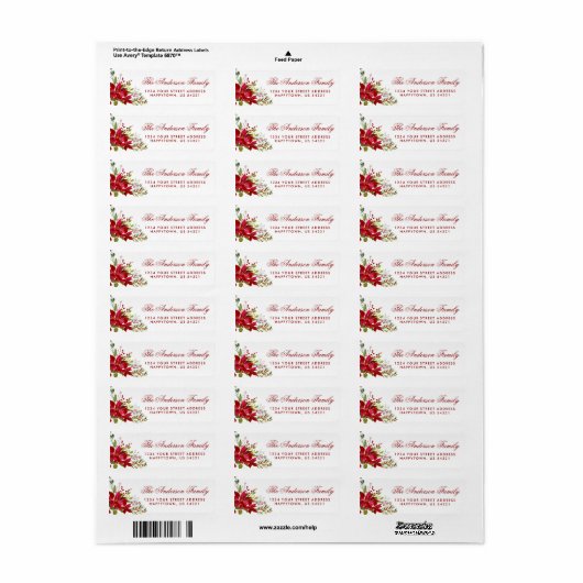 Kerst Waterverf Bloemen Poinsettia Rood Etiket (Full Sheet)