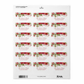 Kerst Waterverf Bloemen Rood Poinsettia Etiket (Full Sheet)