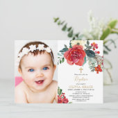 Kerst waterverf bloemenelegante foto doop kaart (Staand voorkant)
