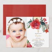 Kerst waterverf bloemenelegante foto doop kaart (Voorkant / Achterkant)