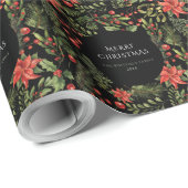 Kerst Waterverf Bloemengroen Botanisch Cadeaupapier (Rol Hoek)