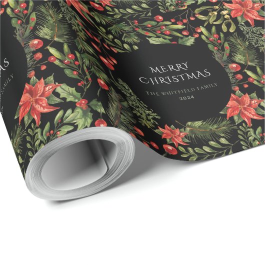 Kerst Waterverf Bloemengroen Botanisch Cadeaupapier (Rol Hoek)