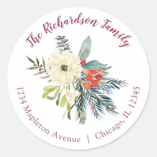 Kerst waterverf bloemenretouradreslabels ronde sticker (Voorkant)