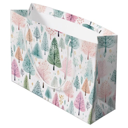 Kerst Waterverf Bospatroon Groot Cadeauzakje (Achterkant Gekanteld)