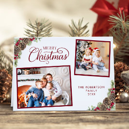 Kerst Waterverf Botanical 2 foto Elegant Feestdagen Kaart