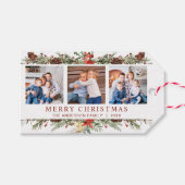 Kerst Waterverf Botanical 3 Foto Cadeaulabel (Voorkant (Horizontaal))