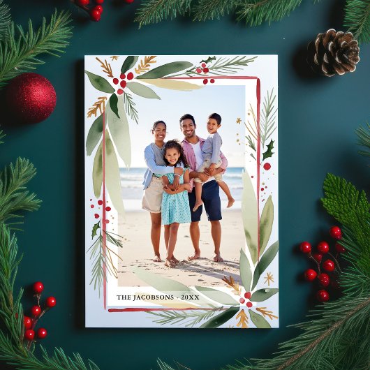 Kerst Waterverf Botanicals Fotocollage Feestdagenkaart
