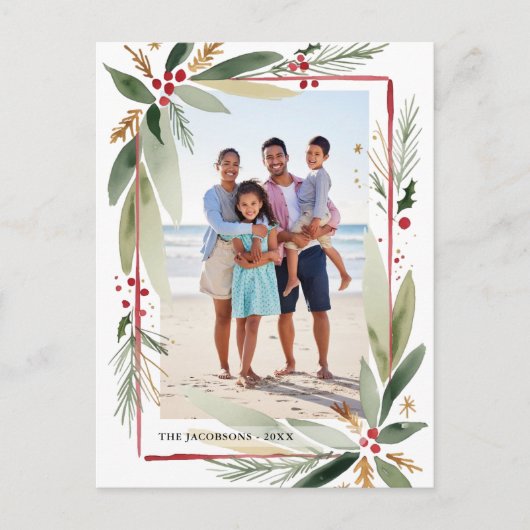 Kerst Waterverf Botanicals Fotocollage Feestdagenkaart (Voorkant)