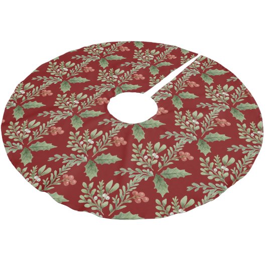 Kerst Waterverf Botanische Patroon Rood Groen Kerstboom Rok (Gekanteld)