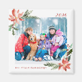 Kerst Waterverf Botanische Poinsettia Foto Magneet (Voorkant)