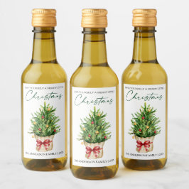 Kerst Waterverf Denn Rode Strik Calligrafie Mini Wijn Etiket