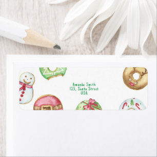 Kerst waterverf donuts koekjes etiket