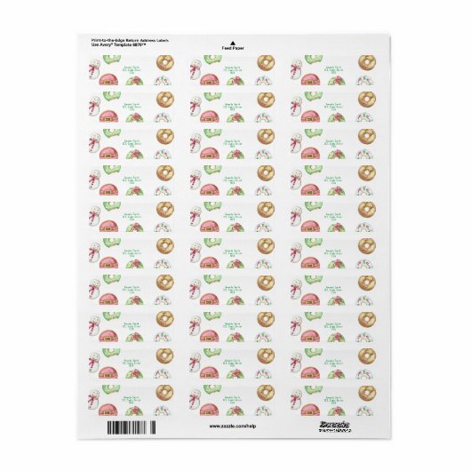 Kerst waterverf donuts koekjes etiket (Full Sheet)