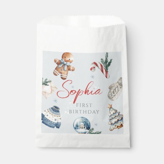 Kerst Waterverf Eerste Verjaardag Feest Bedankzakje (Voorkant)