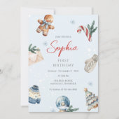 Kerst Waterverf Eerste Verjaardag Feest Kaart (Voorkant)