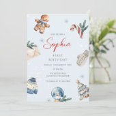 Kerst Waterverf Eerste Verjaardag Feest Kaart (Staand voorkant)