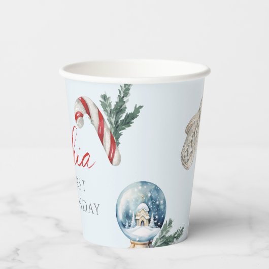 Kerst Waterverf Eerste Verjaardag Feest Papieren Bekers (Achterkant)