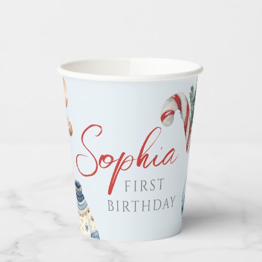 Kerst Waterverf Eerste Verjaardag Feest Papieren Bekers (Links)