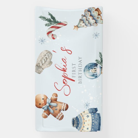 Kerst Waterverf Eerste Verjaardag Feest Spandoek (Verticaal)