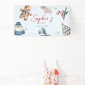 Kerst Waterverf Eerste Verjaardag Feest Spandoek (Insitu)