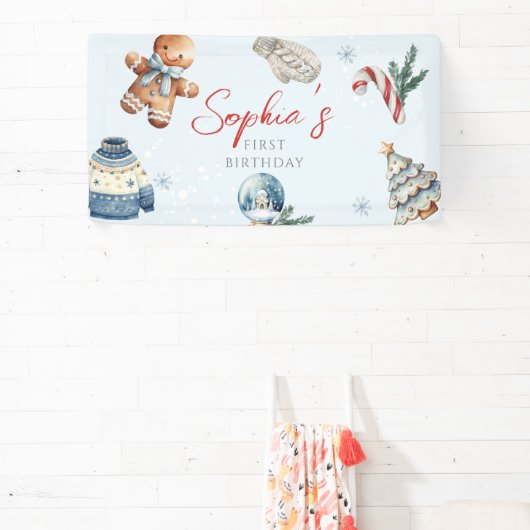 Kerst Waterverf Eerste Verjaardag Feest Spandoek (Insitu)