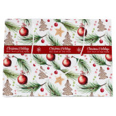 Kerst Waterverf Feestdagen Decoratiepatroon Groot Cadeauzakje (Voorkant)