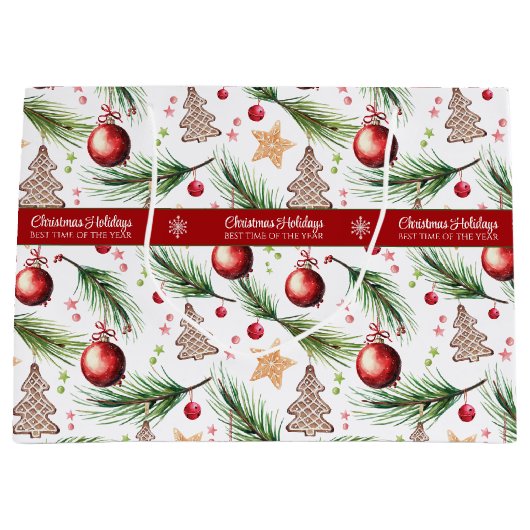 Kerst Waterverf Feestdagen Decoratiepatroon Groot Cadeauzakje (Voorkant)