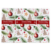 Kerst Waterverf Feestdagen Decoratiepatroon Groot Cadeauzakje (Achterkant)