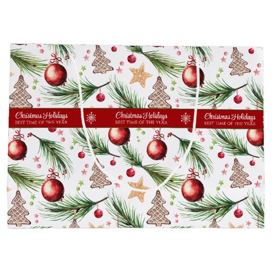 Kerst Waterverf Feestdagen Decoratiepatroon Groot Cadeauzakje (Achterkant)