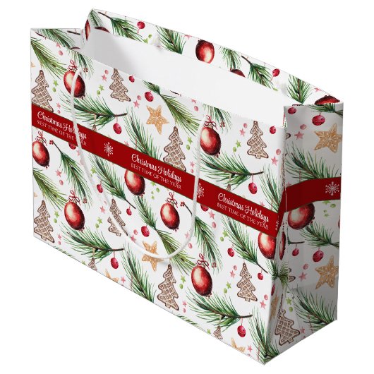 Kerst Waterverf Feestdagen Decoratiepatroon Groot Cadeauzakje (Achterkant Gekanteld)