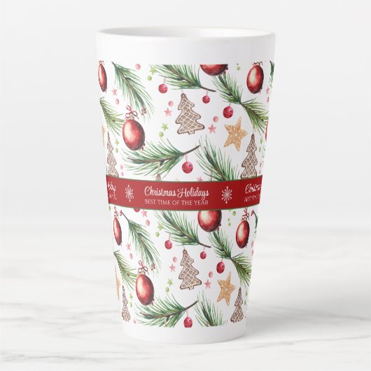 Kerst Waterverf Feestdagen Decoratiepatroon Latte Mok (Voorkant)