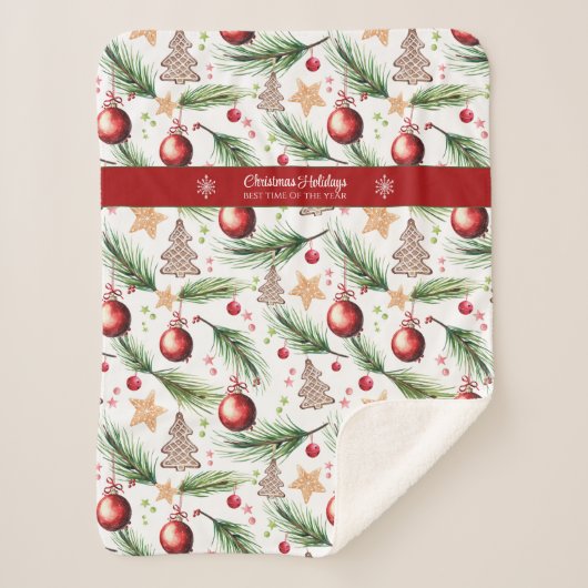 Kerst Waterverf Feestdagen Decoratiepatroon Sherpa Deken (Voorkant)