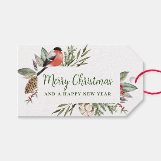 Kerst Waterverf feestelijk gebladerte Cadeaulabel (Voorkant (Horizontaal))