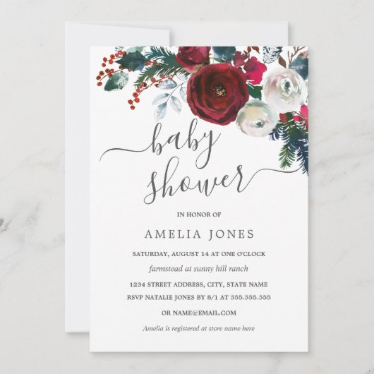 Kerst Waterverf Floral Baby shower Kaart (Voorkant)