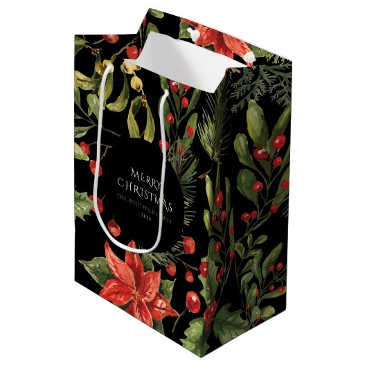 Kerst Waterverf Floral Botanische Custom Medium Cadeauzakje (Voorkant Gekanteld)