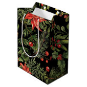 Kerst Waterverf Floral Botanische Custom Medium Cadeauzakje (Achterkant Gekanteld)