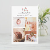 Kerst Waterverf Floral Chic 4 Fotocollage Feestdagenkaart (Staand voorkant)