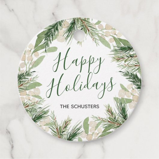 Kerst Waterverf Floral Custom Vakantie Bedankjes Labels (Voorkant)