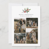 Kerst Waterverf Floral vijf foto collage Feestdagenkaart (Voorkant)